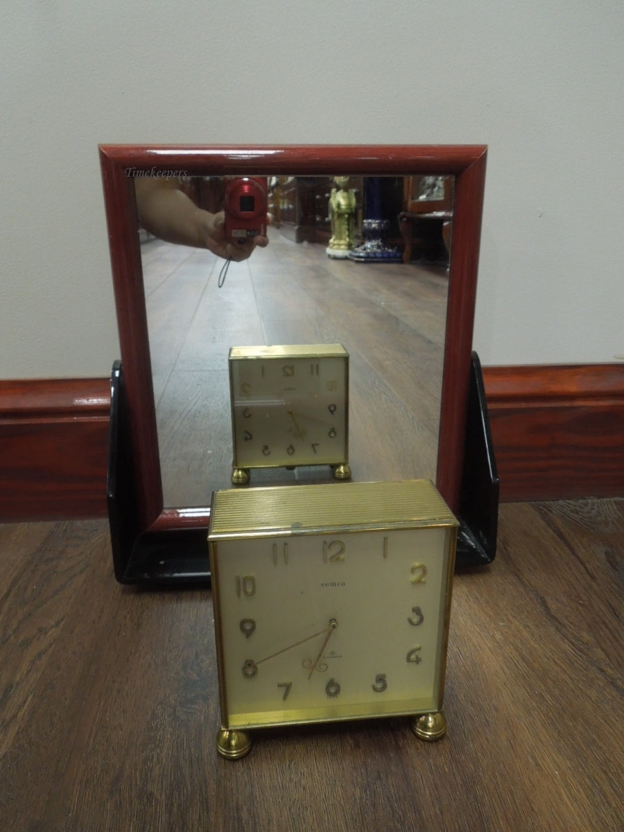 r006 Vintage Semca Swiss 7 Jewels Desk Partner's Clock Double Sided Brass Mid Century Working