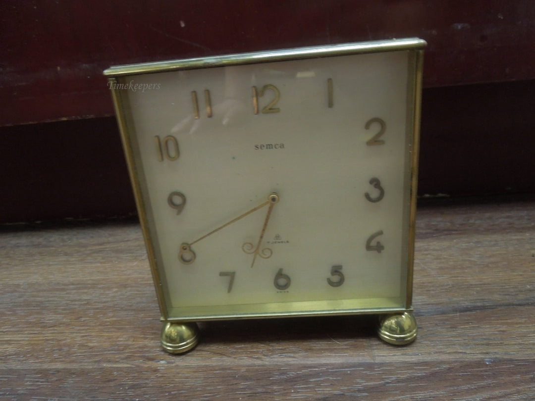 r006 Vintage Semca Swiss 7 Jewels Desk Partner's Clock Double Sided Brass Mid Century Working