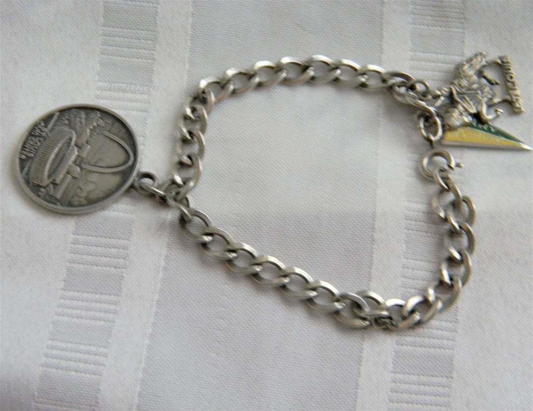 p236 Nice Curb Chain Sterling Silver Charm Bracelet with 3 Charms from St. Louis
