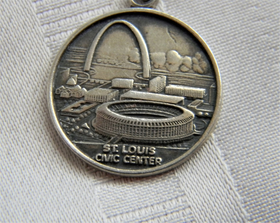 p236 Nice Curb Chain Sterling Silver Charm Bracelet with 3 Charms from St. Louis