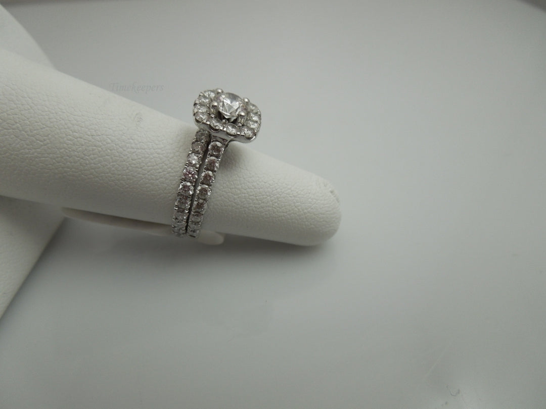 j708 Elegant Halo diamond Engagement ring with Diamond Wedding Band Size 4.75
