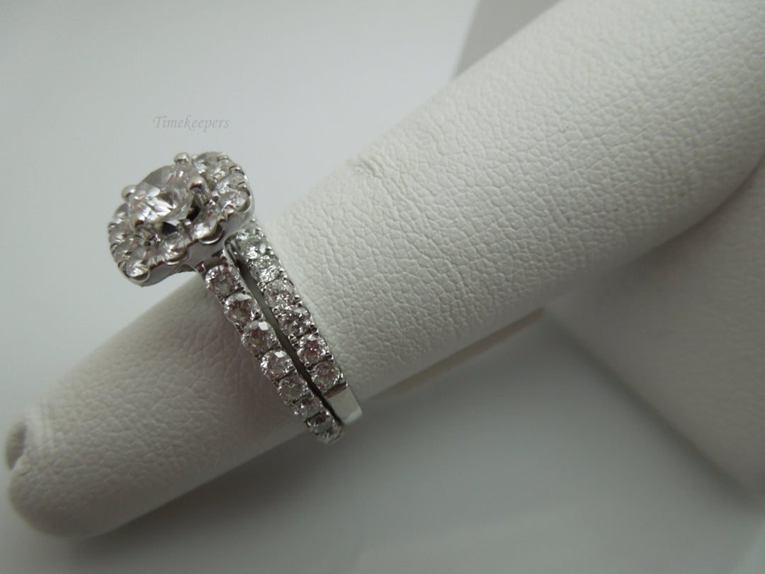 j708 Elegant Halo diamond Engagement ring with Diamond Wedding Band Size 4.75