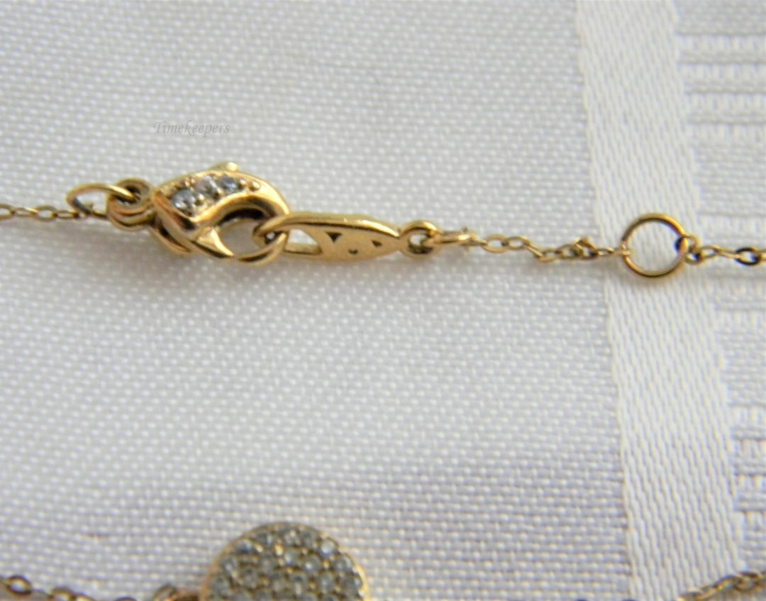 p237 Lovely Gold Tone Rolo Chain Bracelet with Small Medallion Covered with CZ