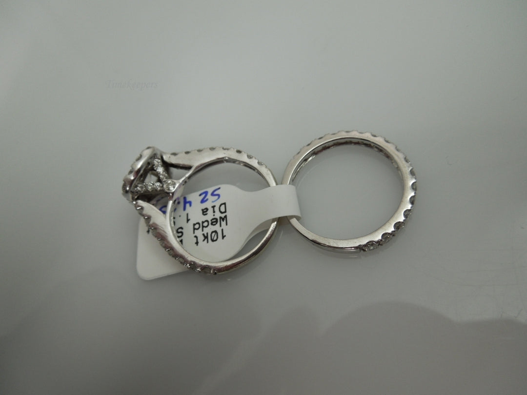 j708 Elegant Halo diamond Engagement ring with Diamond Wedding Band Size 4.75