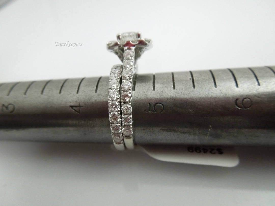 j708 Elegant Halo diamond Engagement ring with Diamond Wedding Band Size 4.75