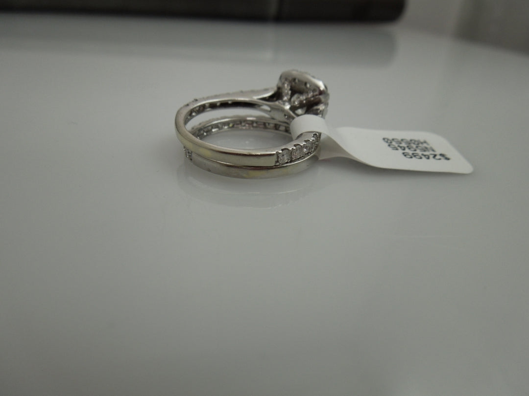 j708 Elegant Halo diamond Engagement ring with Diamond Wedding Band Size 4.75