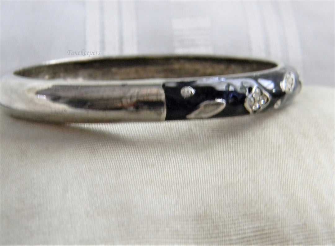 p239 Pretty Silver tone Bangle with Black Enamel and Rhinestones