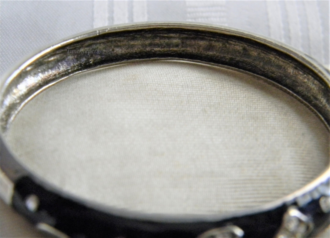 p239 Pretty Silver tone Bangle with Black Enamel and Rhinestones