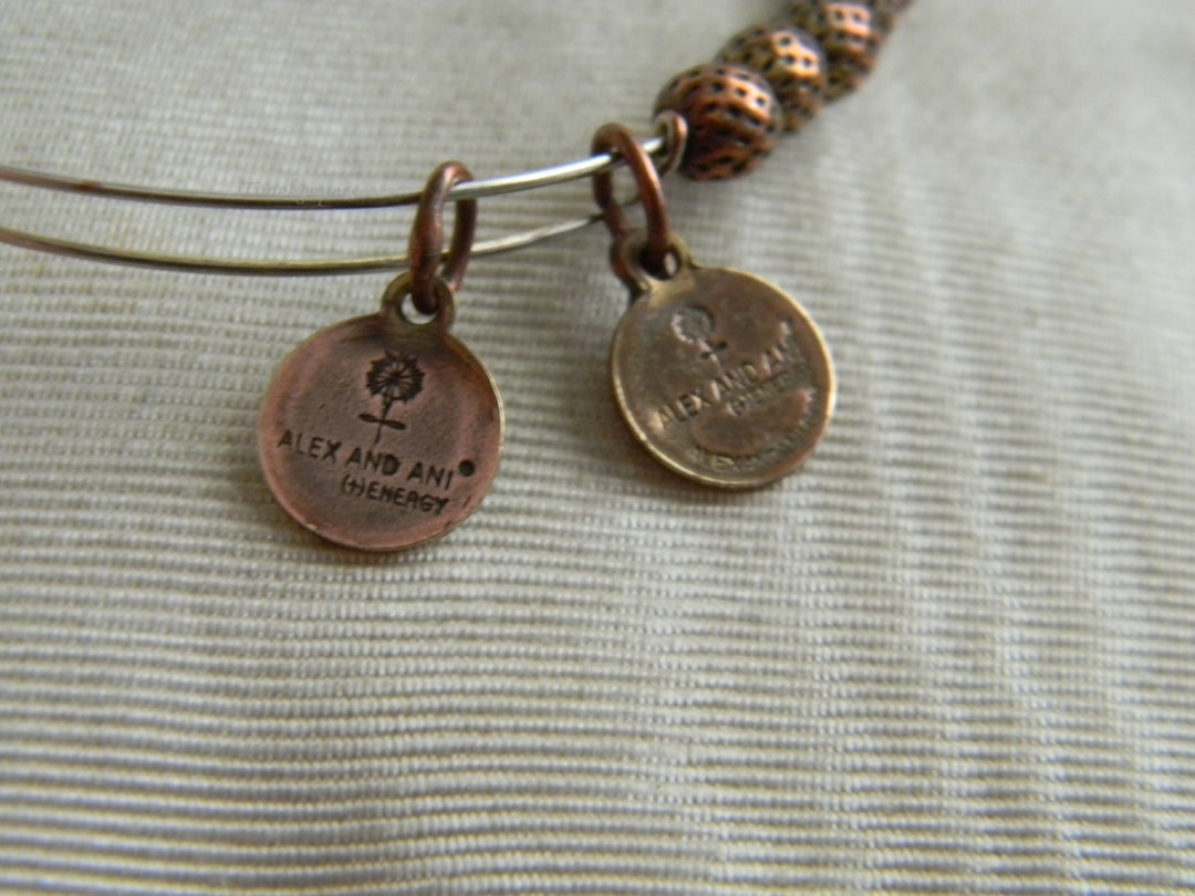 p240 Silver Tone Bangle Energy Bracelet Copper Dimpled Beads by Alex and Ani