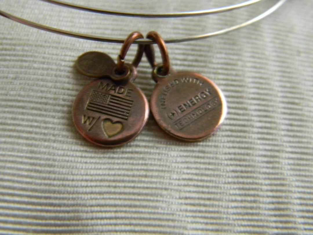 p240 Silver Tone Bangle Energy Bracelet Copper Dimpled Beads by Alex and Ani