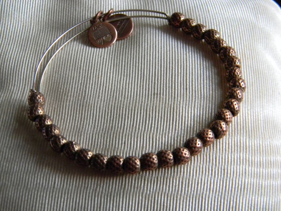 p240 Silver Tone Bangle Energy Bracelet Copper Dimpled Beads by Alex and Ani