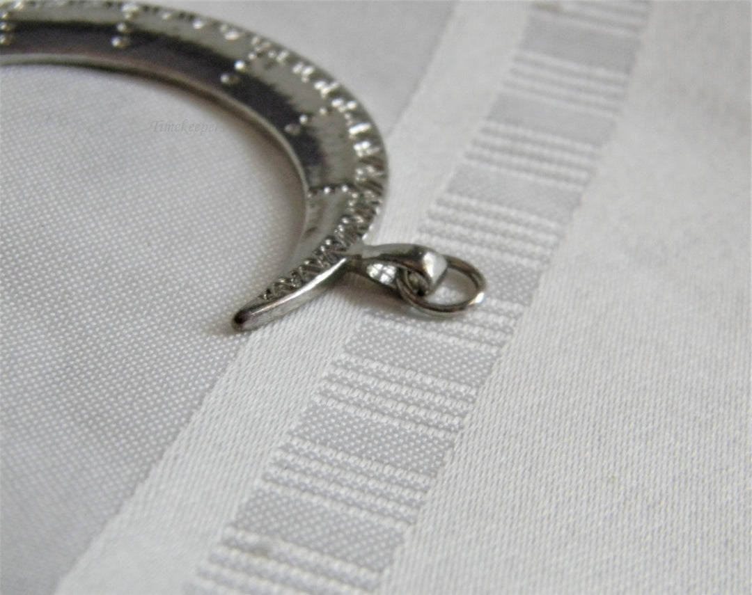 p244 Vintage Silver Tone Embossed Crescent Moon Pendant/ Charm (No Chain)