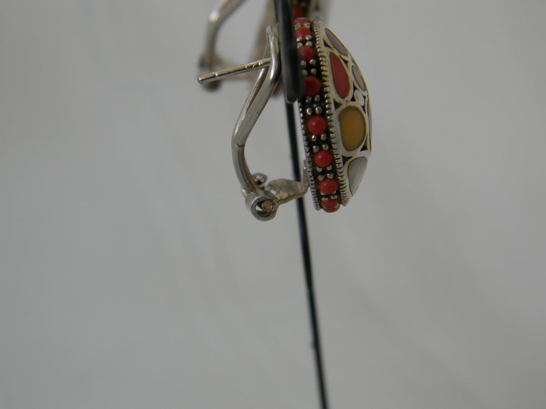 h378 Beautiful Sterling Silver Post Earrings with Mop, Carnelian &amp; Agate
