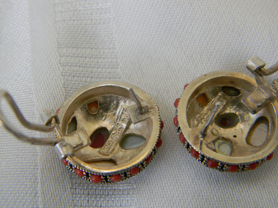 h378 Beautiful Sterling Silver Post Earrings with Mop, Carnelian &amp; Agate