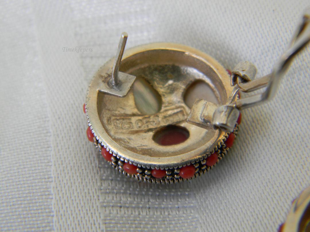 h378 Beautiful Sterling Silver Post Earrings with Mop, Carnelian &amp; Agate