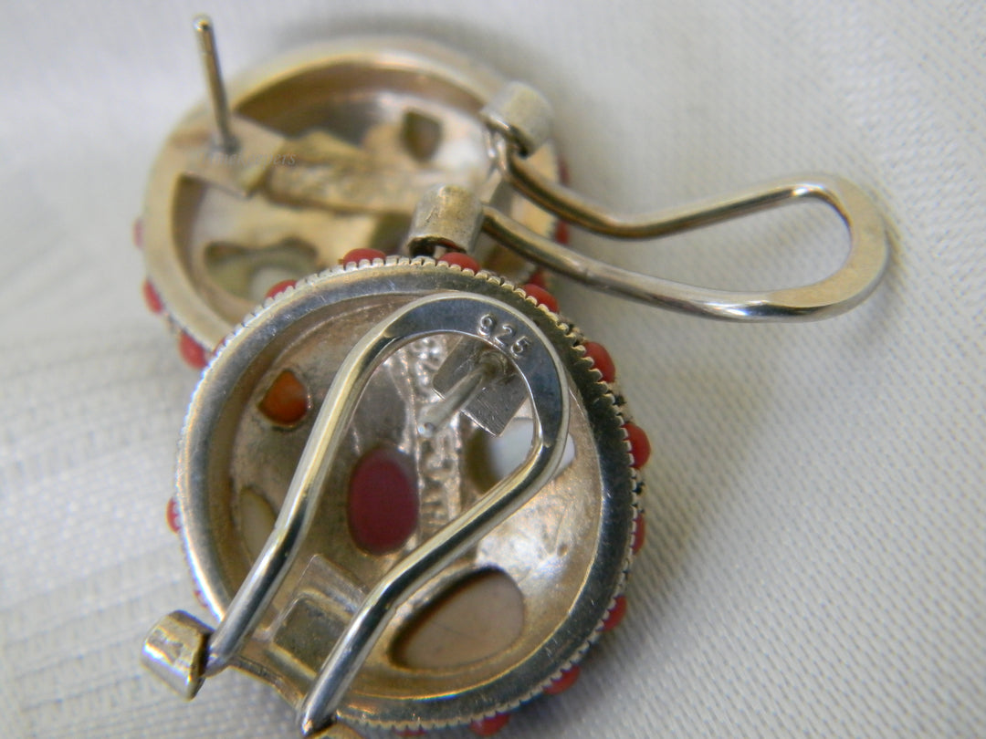 h378 Beautiful Sterling Silver Post Earrings with Mop, Carnelian &amp; Agate