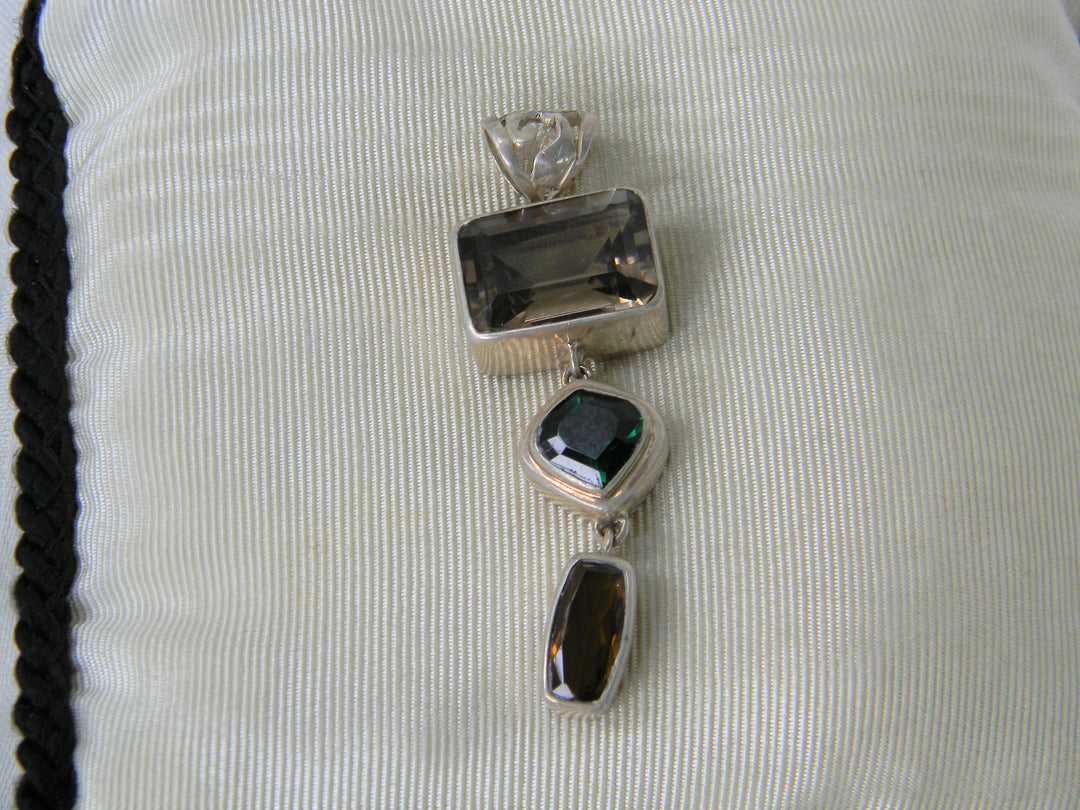 h382 Beautiful Sterling Silver Lori Bonn Triple Drop Pendant 3 Stones