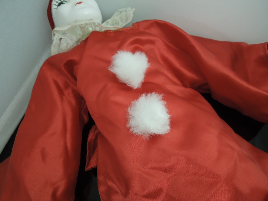 h683 Wonderful Vintage Clown Doll with cloth Body Porcelain Head, Hands, Feet