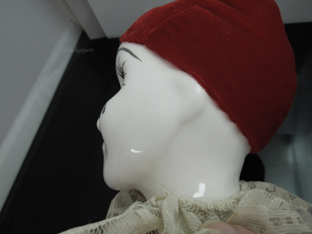 h683 Wonderful Vintage Clown Doll with cloth Body Porcelain Head, Hands, Feet