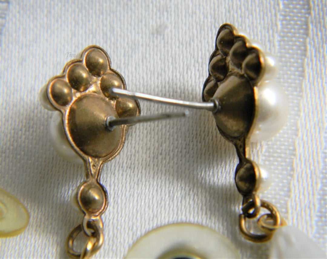 p254 Vintage Two Pair Pretty Gold Tone Earrings with Faux Pearls Dangle and Stud