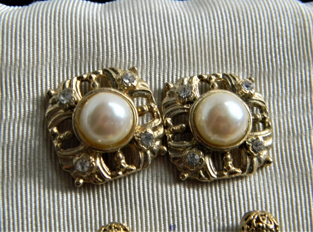 p255 Vintage Three Pair Pretty Gold Tone Earrings with Faux Pearls Dangle and Stud