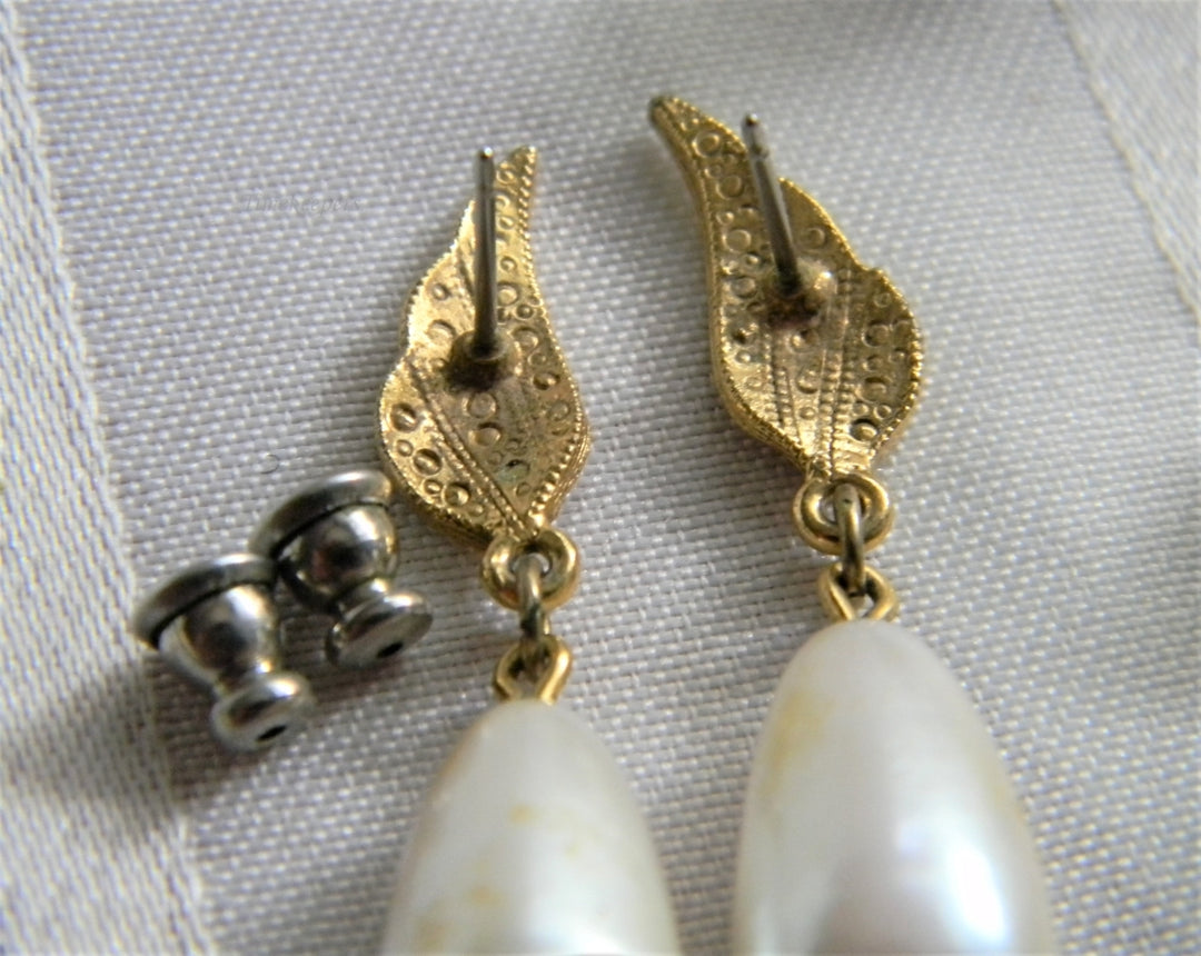 p255 Vintage Three Pair Pretty Gold Tone Earrings with Faux Pearls Dangle and Stud