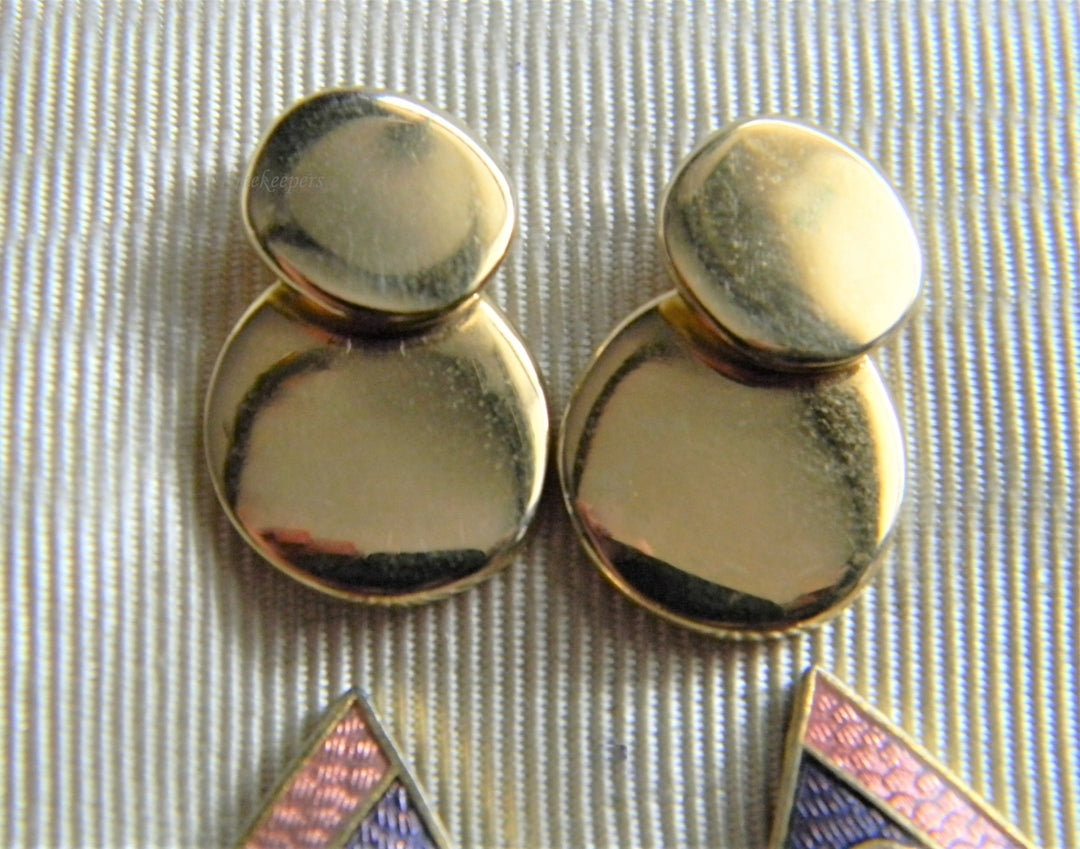 p257 Two Pair Pretty Gold Tone Stud Earrings with Cloisonne Finish on One pr