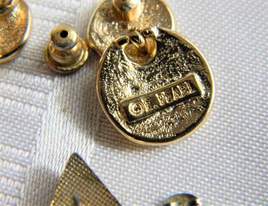 p257 Two Pair Pretty Gold Tone Stud Earrings with Cloisonne Finish on One pr