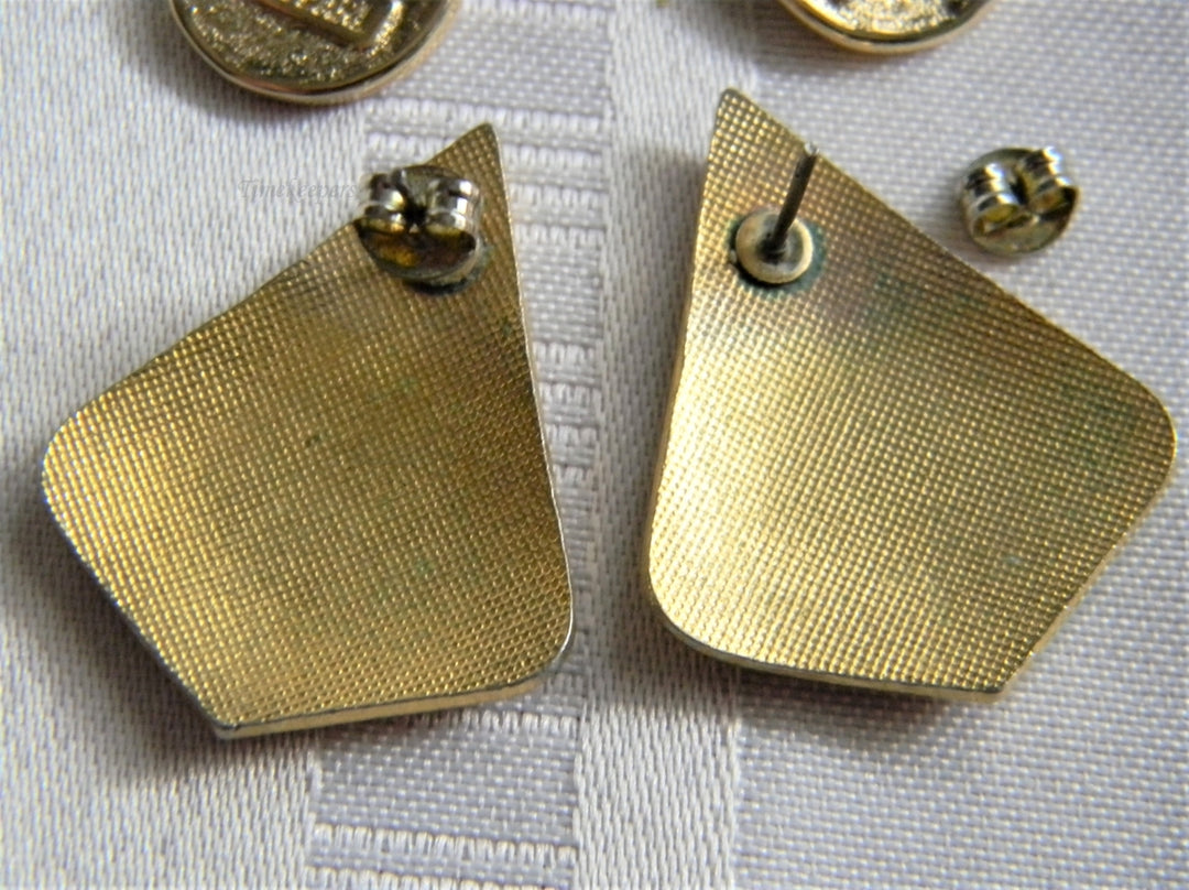p257 Two Pair Pretty Gold Tone Stud Earrings with Cloisonne Finish on One pr