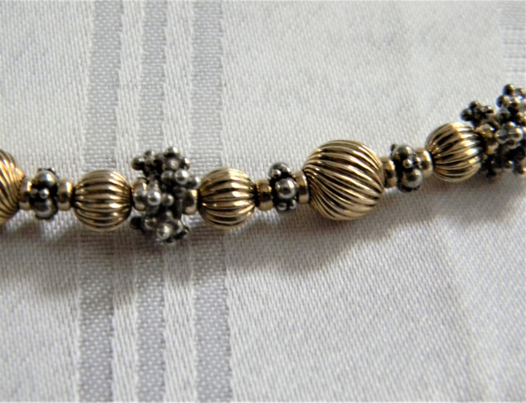 p261 Vintage Pretty Gold and Silver tone Beaded Necklace with Toggle Clasp