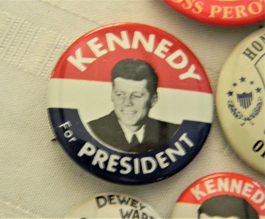 p271 Lot of Six Campaign Buttons, Honest Abe, Perot, Dewey, and Kennedy