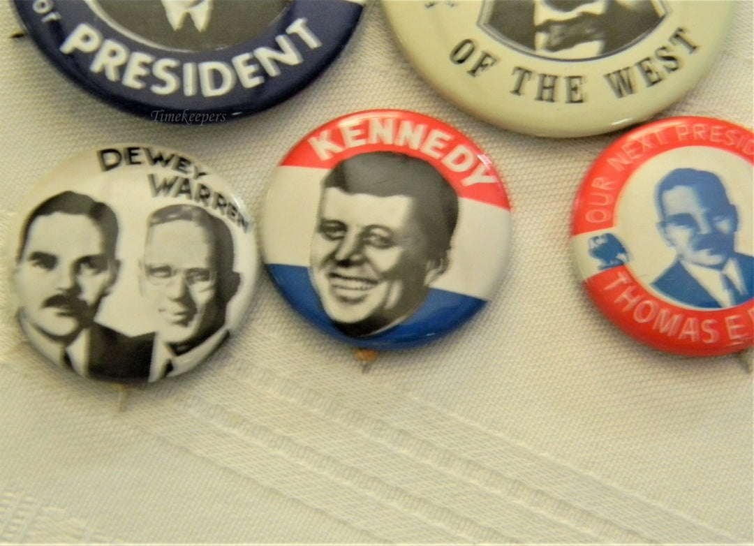 p271 Lot of Six Campaign Buttons, Honest Abe, Perot, Dewey, and Kennedy