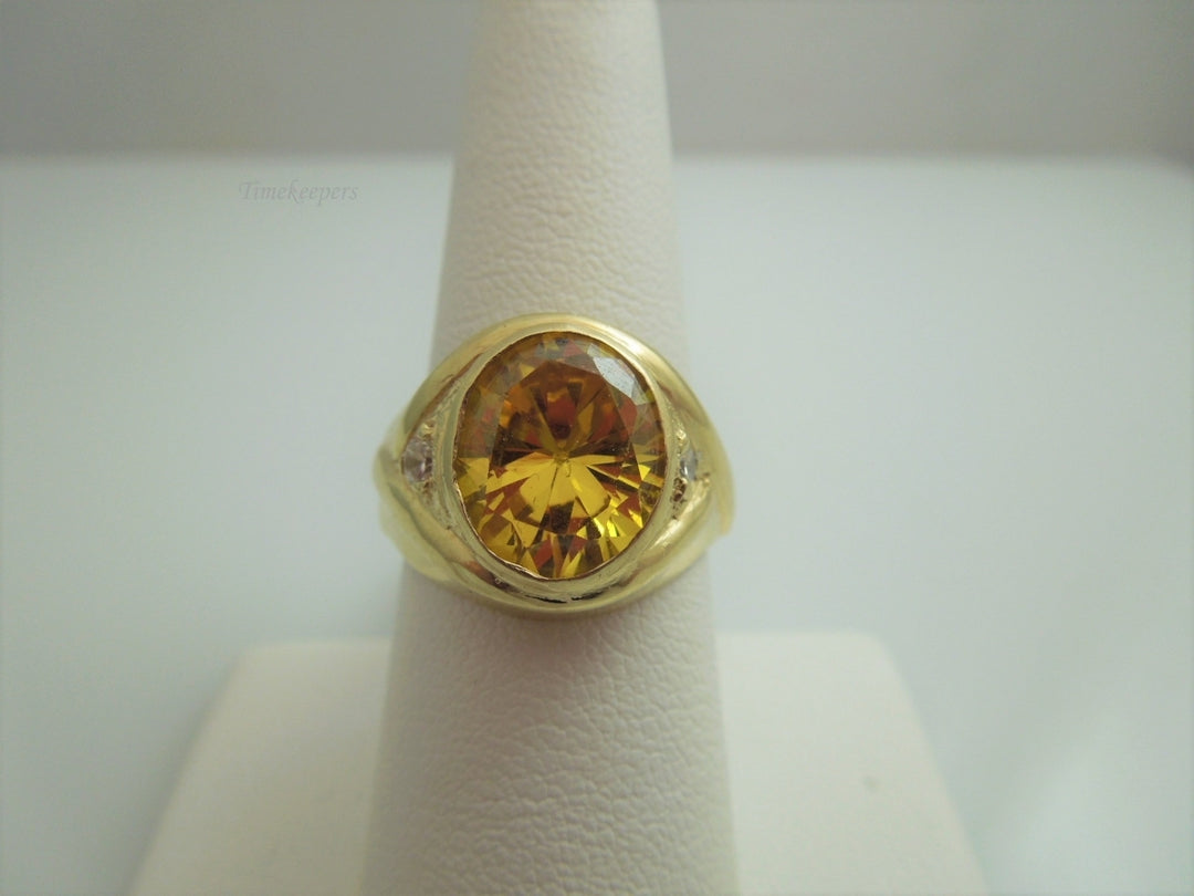g938 Stylish Unisex Lab Created Yellow Topaz Ring set in 14kt Yellow Gold