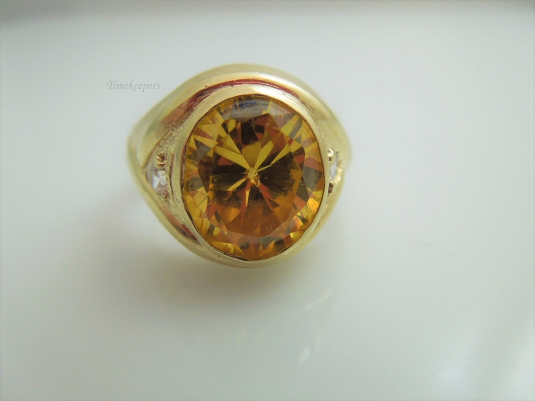 g938 Stylish Unisex Lab Created Yellow Topaz Ring set in 14kt Yellow Gold