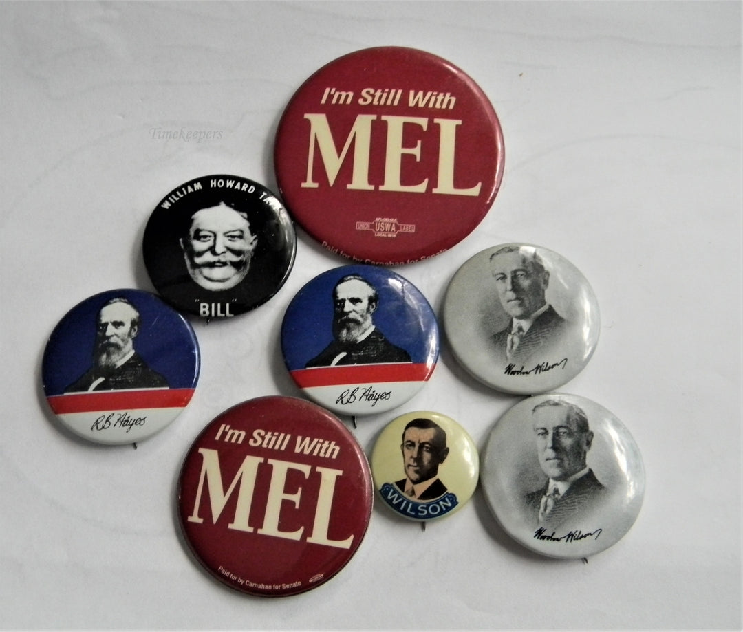p273 Lot of Eight Campaign Buttons, Carnahan, Taft, Wilson and Hayes
