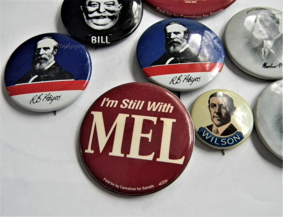 p273 Lot of Eight Campaign Buttons, Carnahan, Taft, Wilson and Hayes