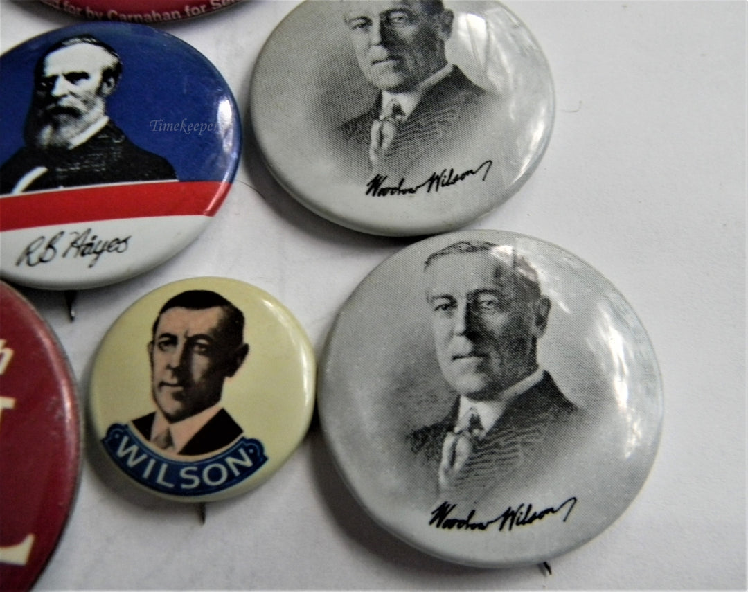 p273 Lot of Eight Campaign Buttons, Carnahan, Taft, Wilson and Hayes
