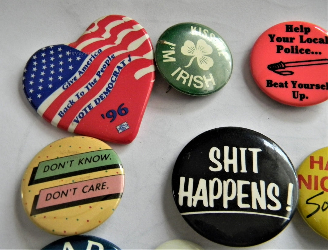 p277 Lot of 14 Various Buttons, Have a nice Day Someplace Else, Miracle Day