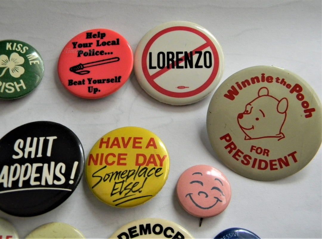p277 Lot of 14 Various Buttons, Have a nice Day Someplace Else, Miracle Day