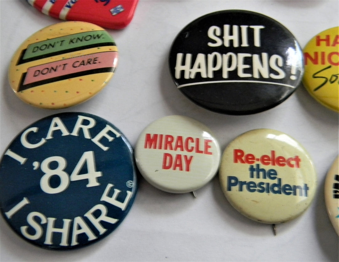p277 Lot of 14 Various Buttons, Have a nice Day Someplace Else, Miracle Day