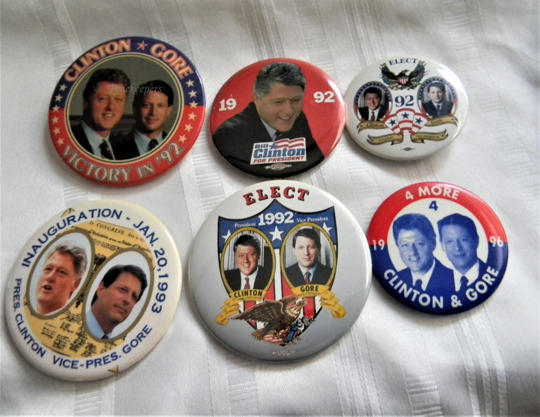 p278 Lot of Six Campaign Buttons, '92 and '96 Clinton - Gore plus Inauguration