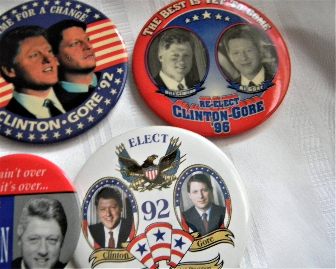 p279 Lot of Six Campaign Buttons, '92 and '96 Clinton - Gore