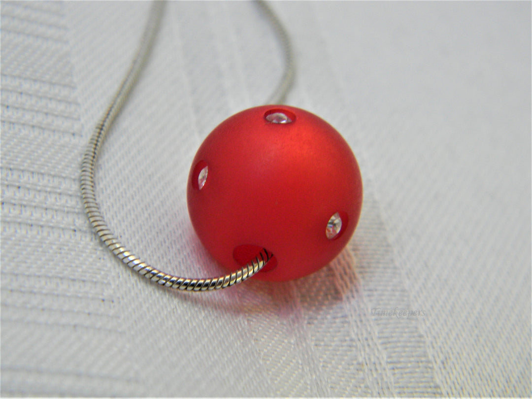 j340 Beautiful Red Resin Ball with Embedded Stones on 18" Snake Chain