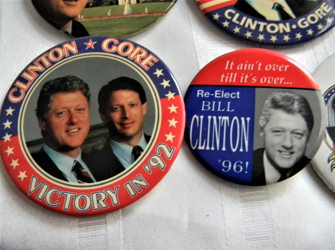 p279 Lot of Six Campaign Buttons, '92 and '96 Clinton - Gore