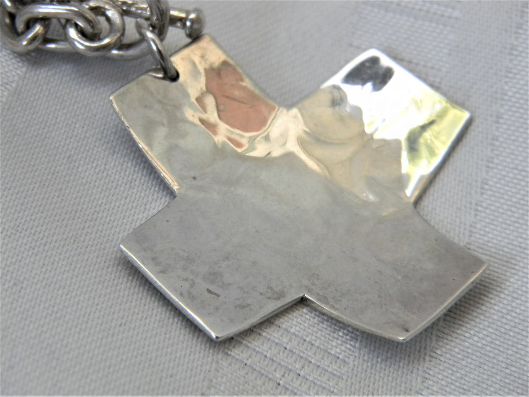 j341 Beautiful Unique Stamped Cross with Heavy Chain Toggle Clasp