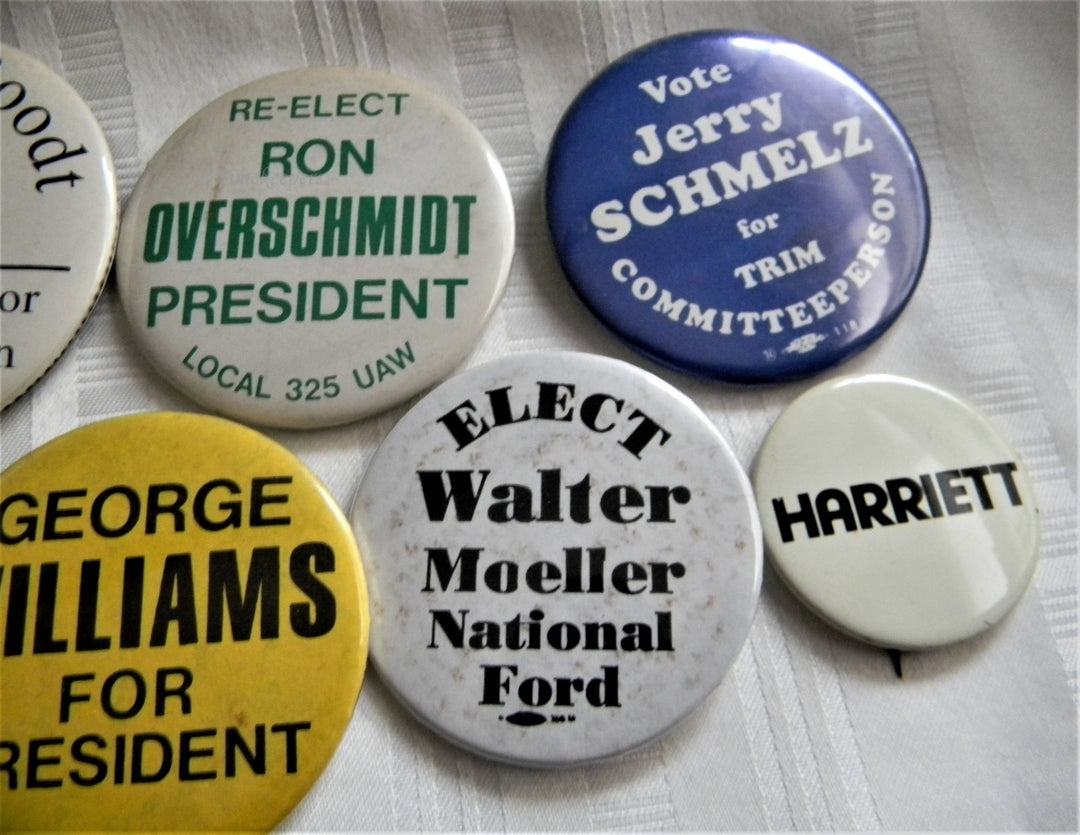 p281 Lot of Seven Union Buttons, Ron Overschmidt President Local 325 UAW