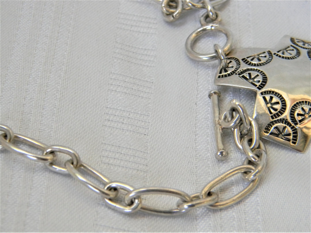 j341 Beautiful Unique Stamped Cross with Heavy Chain Toggle Clasp