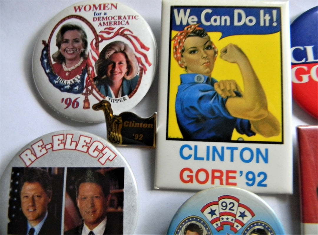 p283 Lot of Seven Campaign Buttons Lapel Pin, 1992 and '96 Clinton - Gore