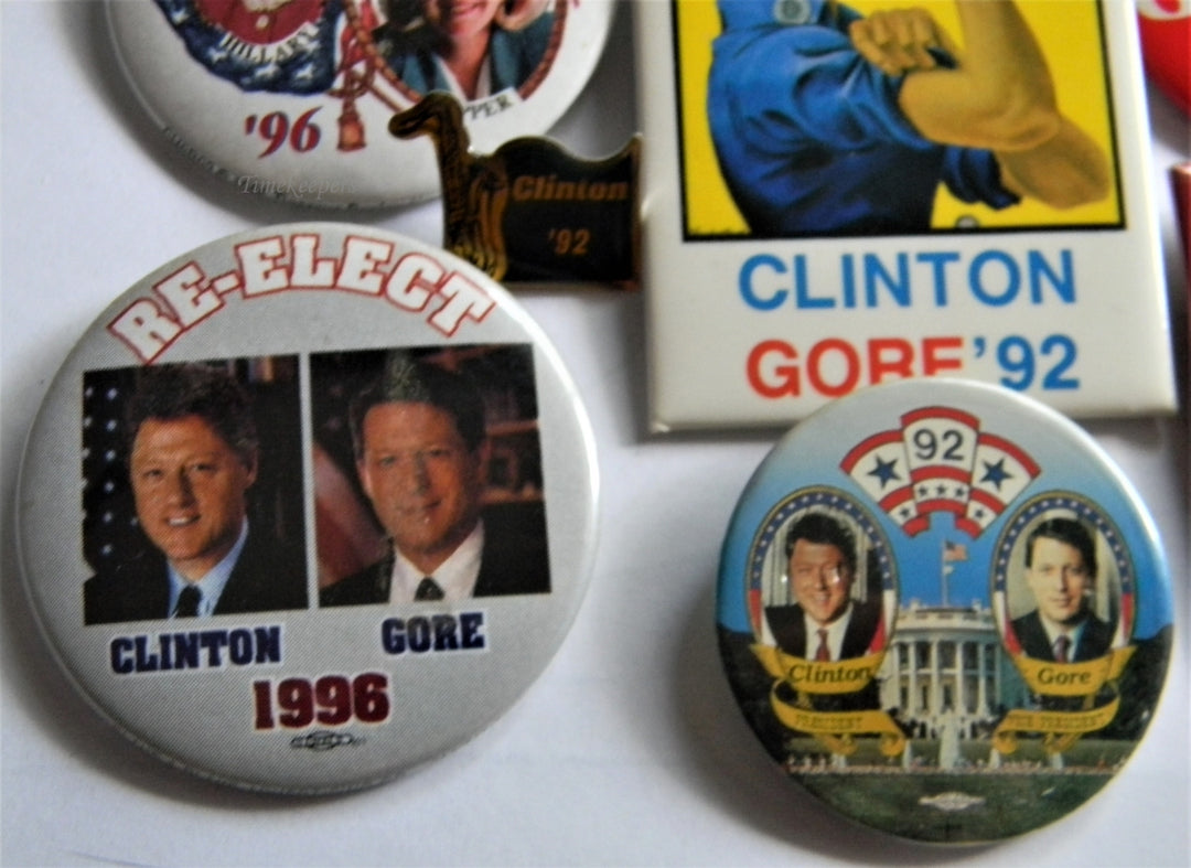 p283 Lot of Seven Campaign Buttons Lapel Pin, 1992 and '96 Clinton - Gore