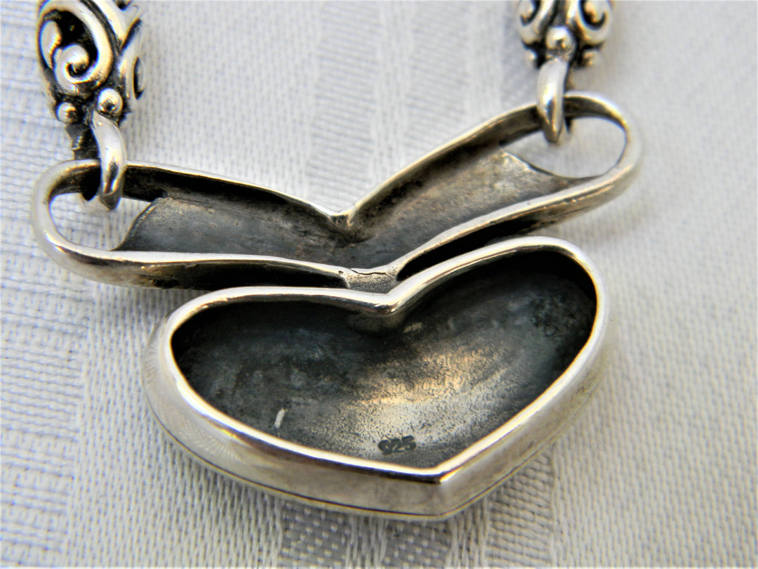 j343 Stunning Vintage Sterling Silver Heavy Heart Pendant